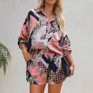 Vici 2pc Pavati Satin Printed Blouse/Shorts